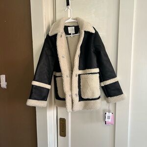 Avec Les Filles Black and Cream Women’s Faux Leather & Shearling Jacket